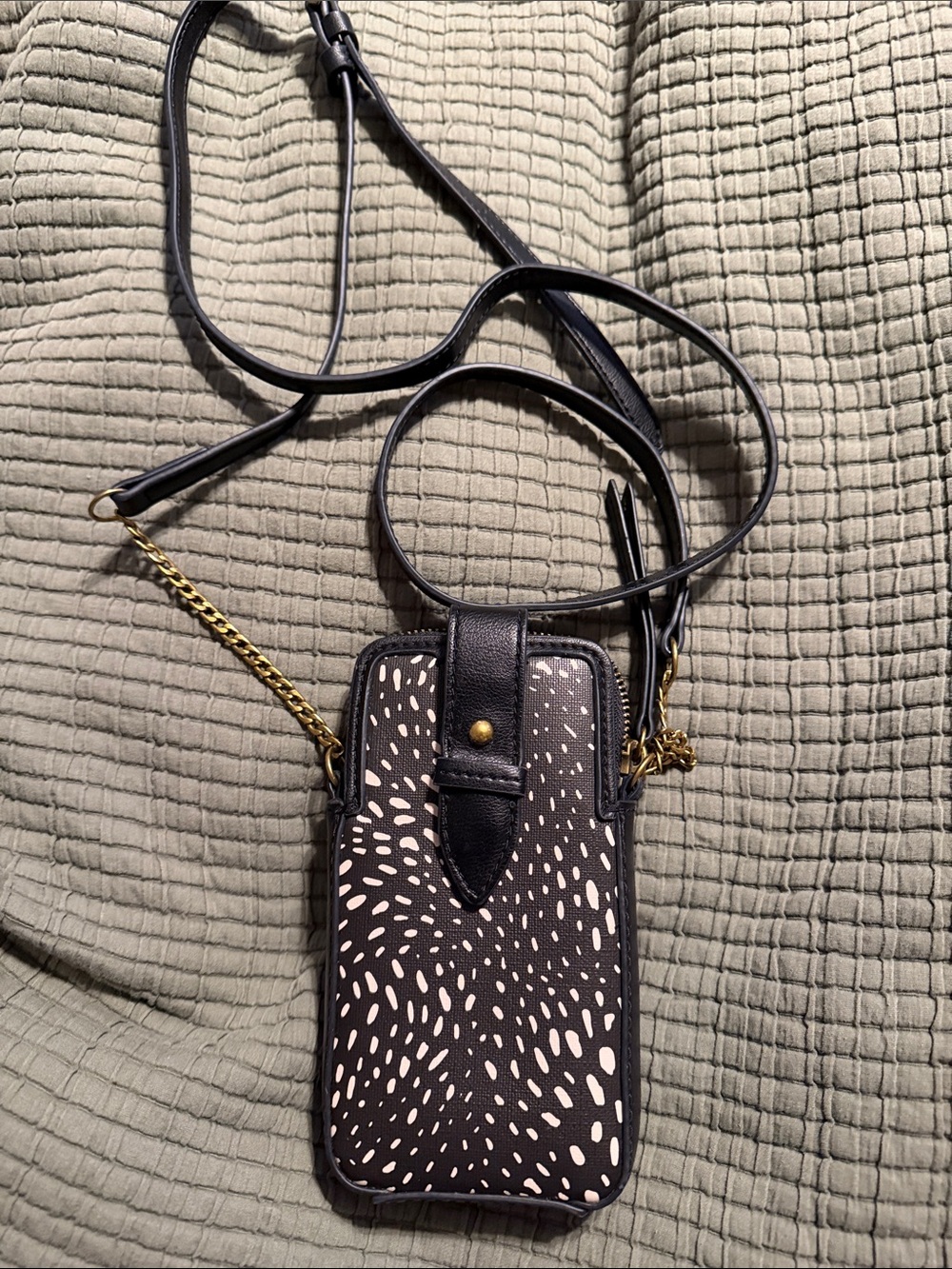 Fossil Black Crossbody Phone Bag with Cream Spot Print